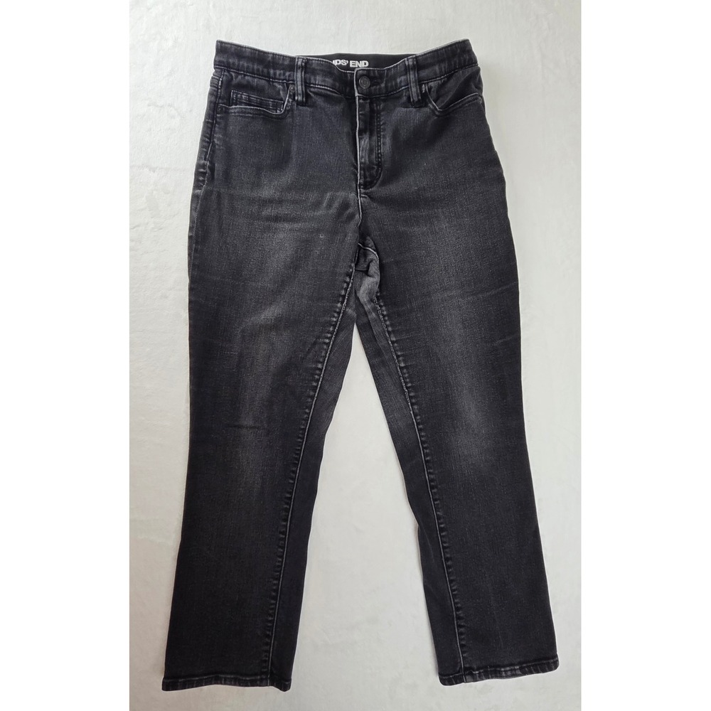 Lands' End Women 12P Black High Rise Straight Leg Jeans Petite Faded Wash‎ 32x26